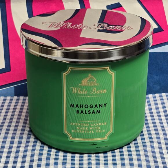 BBW Mahogany Balsam White Barn Green Jar Large 3 Wick Candle Home Fragrance - Picture 1 of 3